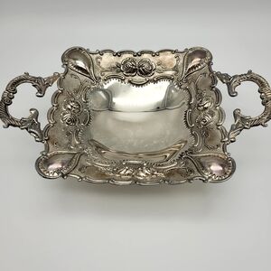 Vintage Sliverplate Ornate 3-Footed Square Candy Serving Dish W/ Handles